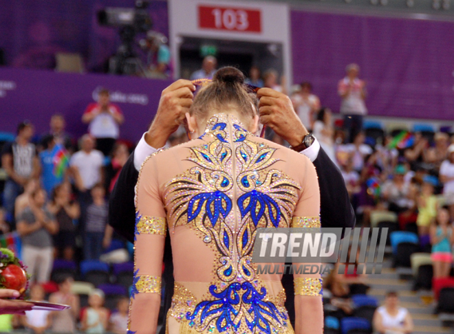 Azərbaycan gimnastı Marina Durunda Avropa Oyunlarında gümüş medal qazandı. Bakı, Azərbaycan, 21 iyun 2015 